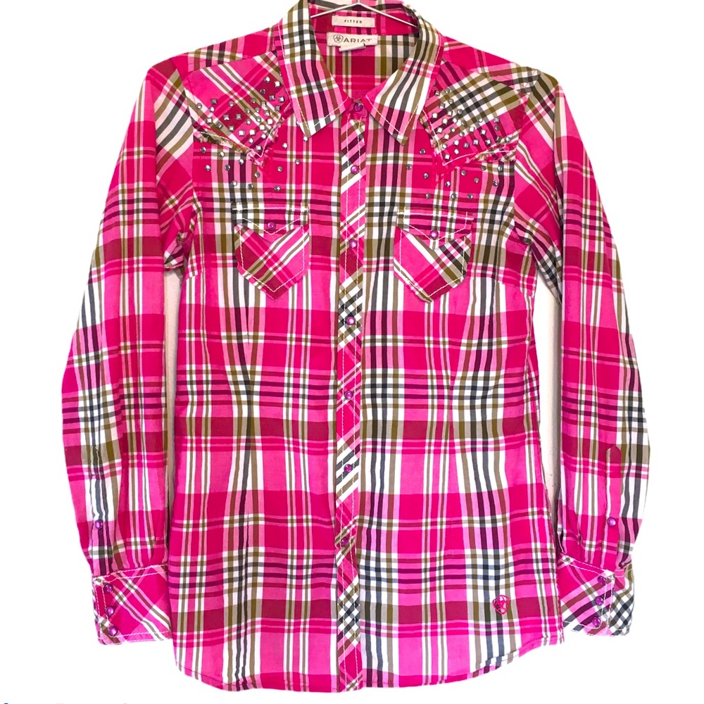 ARIAT Western Highland Plaid Pink Pearl Snap Shirt